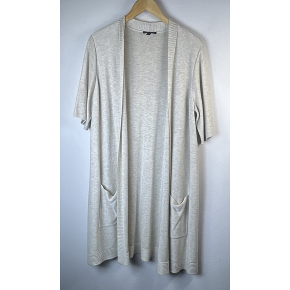 Eileen Fisher Cardigan Sweater Neutral Open Front Pockets Large wool womens - Picture 2 of 9